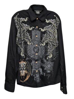 Vintage Y2K Brad Butter Button Down Shirt L Graphic Print Spellout Goth Grunge